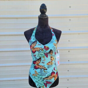 NWT $85 1PC WOMENS CHRISTINA SWIMWEAR BUST SUPPORT SWIMSUIT Aqua Butterflys sz 8